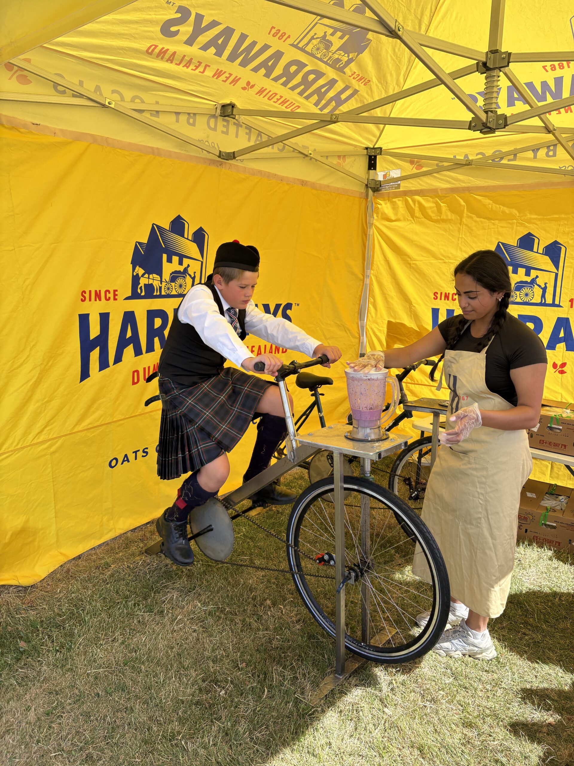 boy wearing tartan on activation smoothie bike