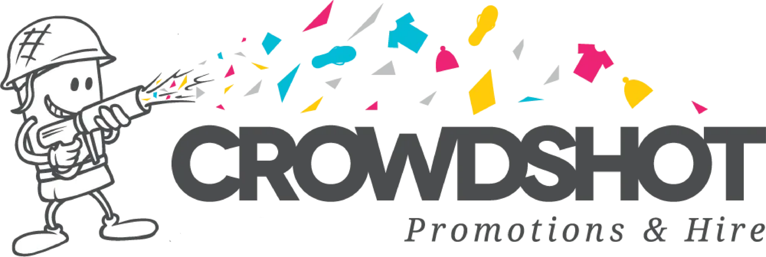 crowdshot colour logo with little man shooting cannon gun