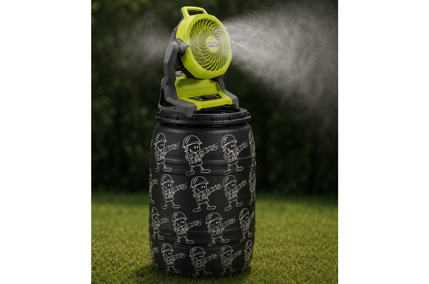 close up shot of green misting station for events